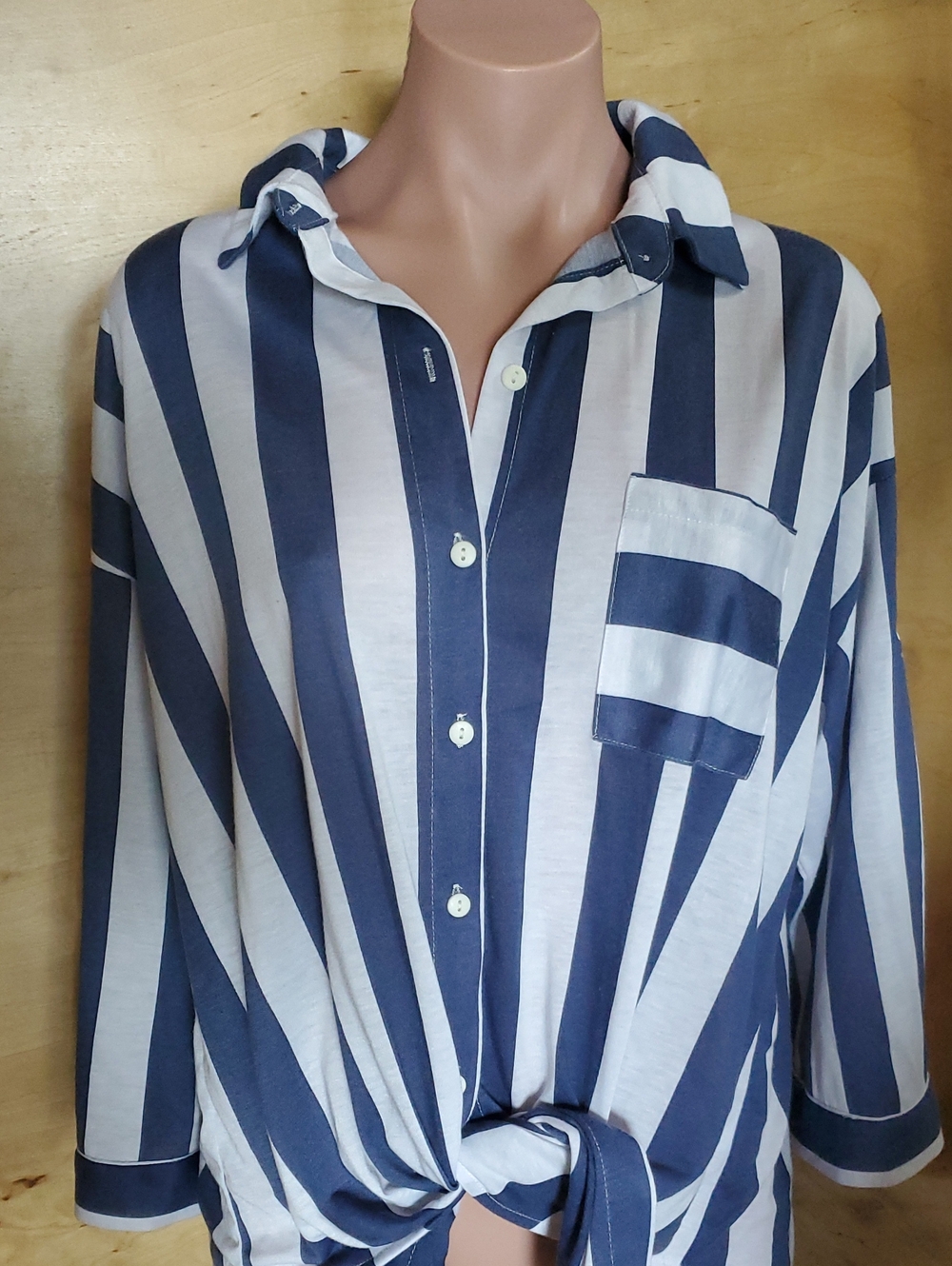 Eden & Olivia Navy and White Vertical Stripe Button-Down Shirt